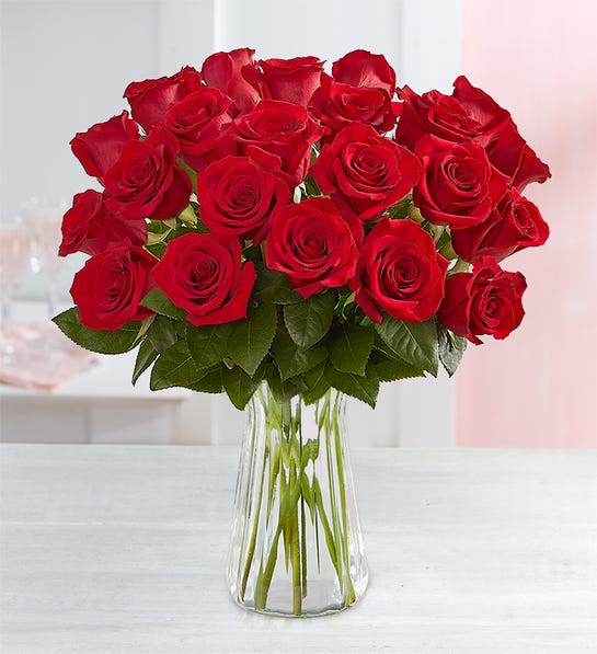 1-800-Flowers Two Dozen Red Roses with Clear Vase